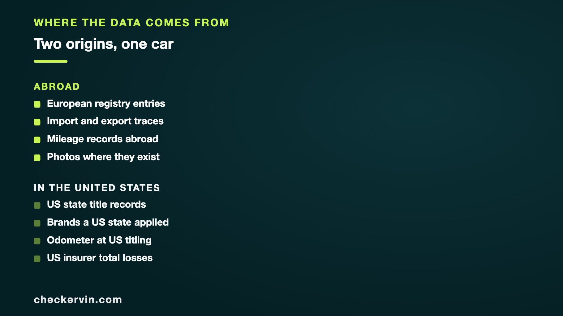 Two lists comparing European registry data against the US federal record.