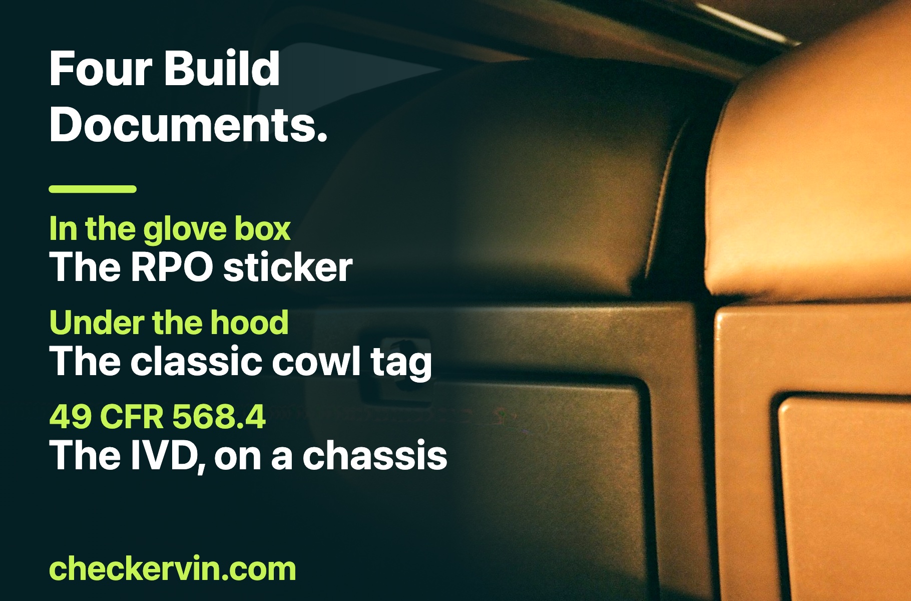 The closed glove compartment of a car, where the Service Parts Identification label is fitted