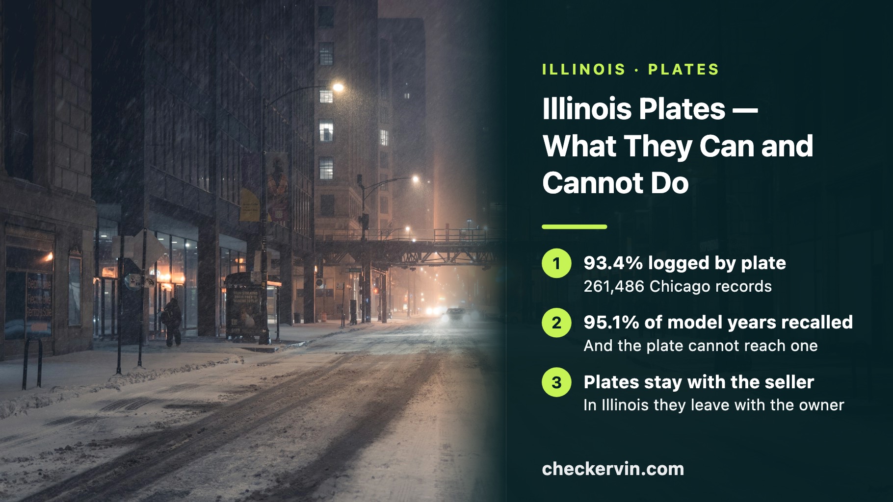 A snow-covered Chicago street at night with the elevated tracks crossing overhead.