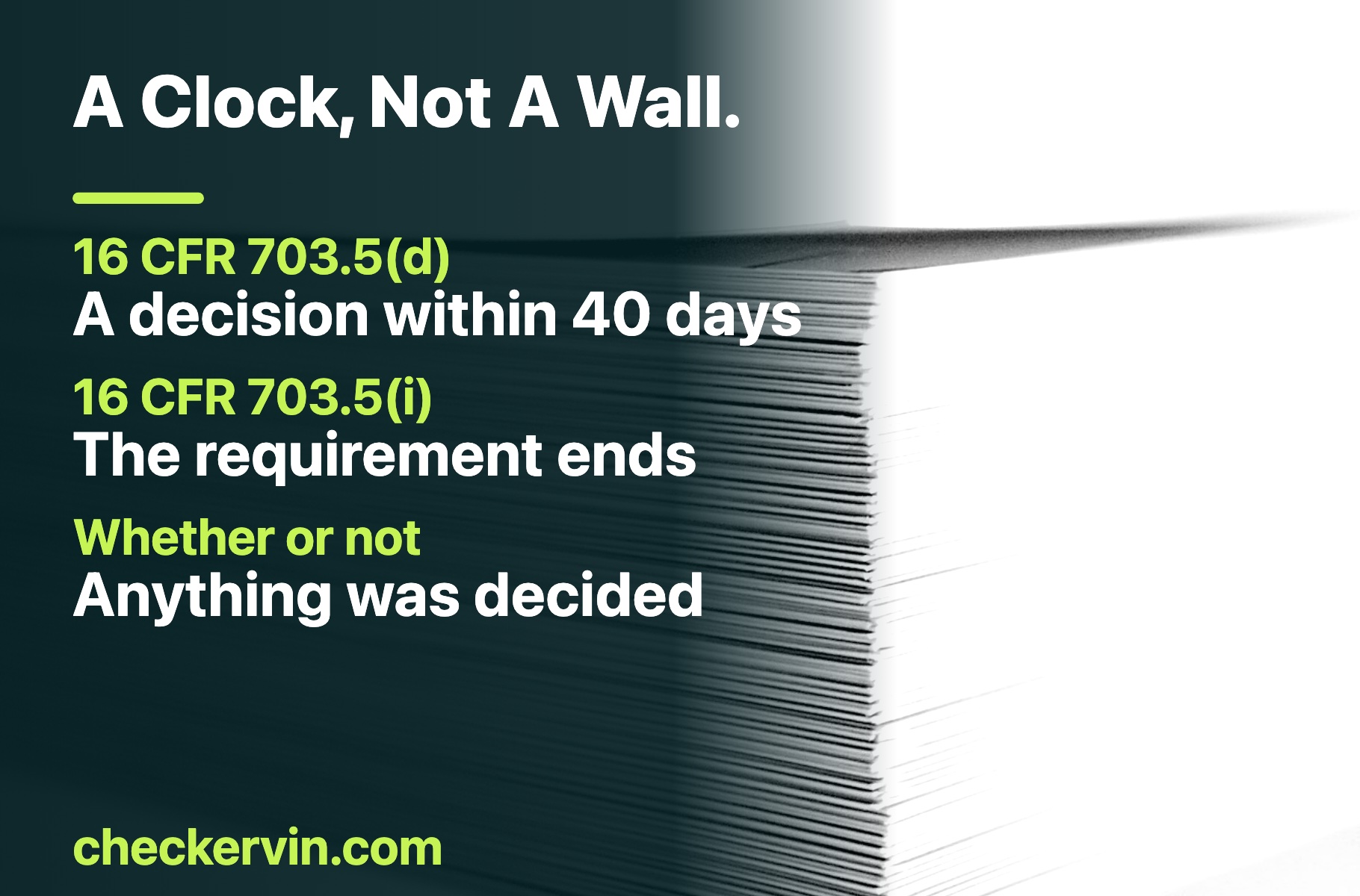 Printed pages stacked edge-on, beside the federal deadline that caps a mandatory dispute mechanism