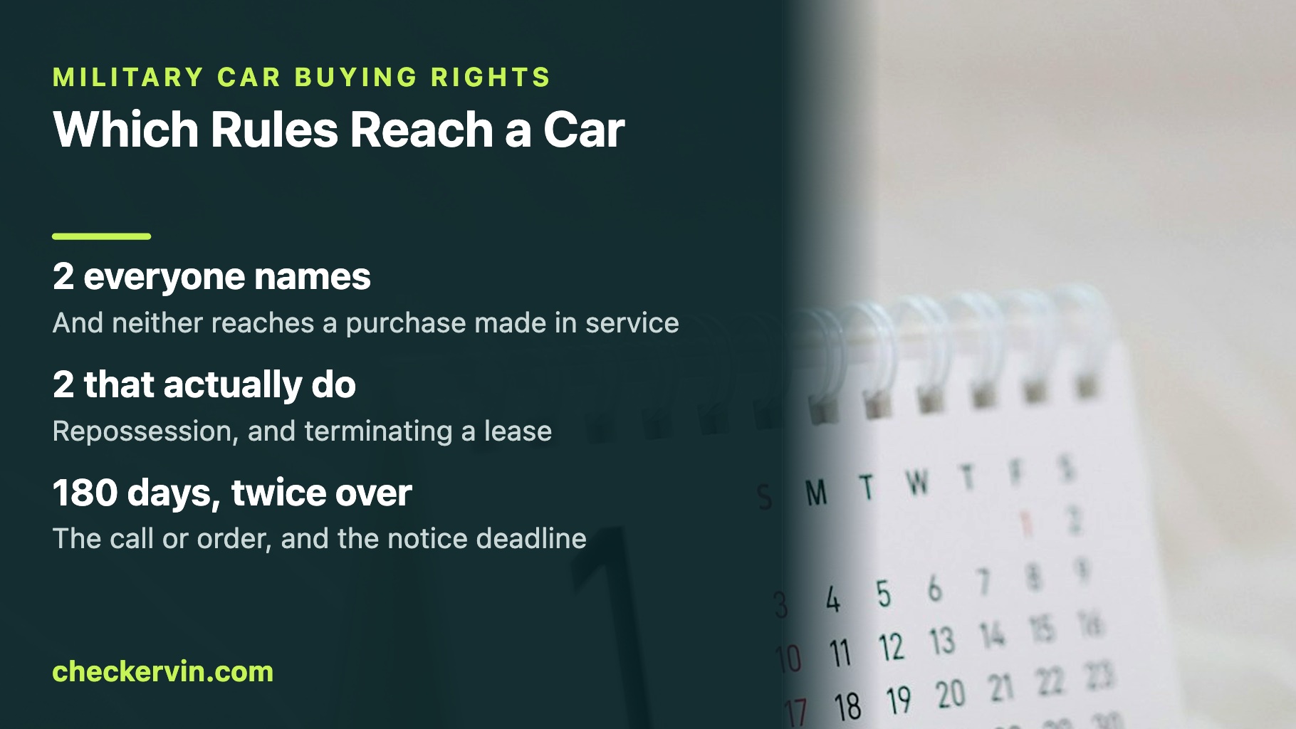 Panel on which federal protections reach a servicemember's car purchase, over a document and pen
