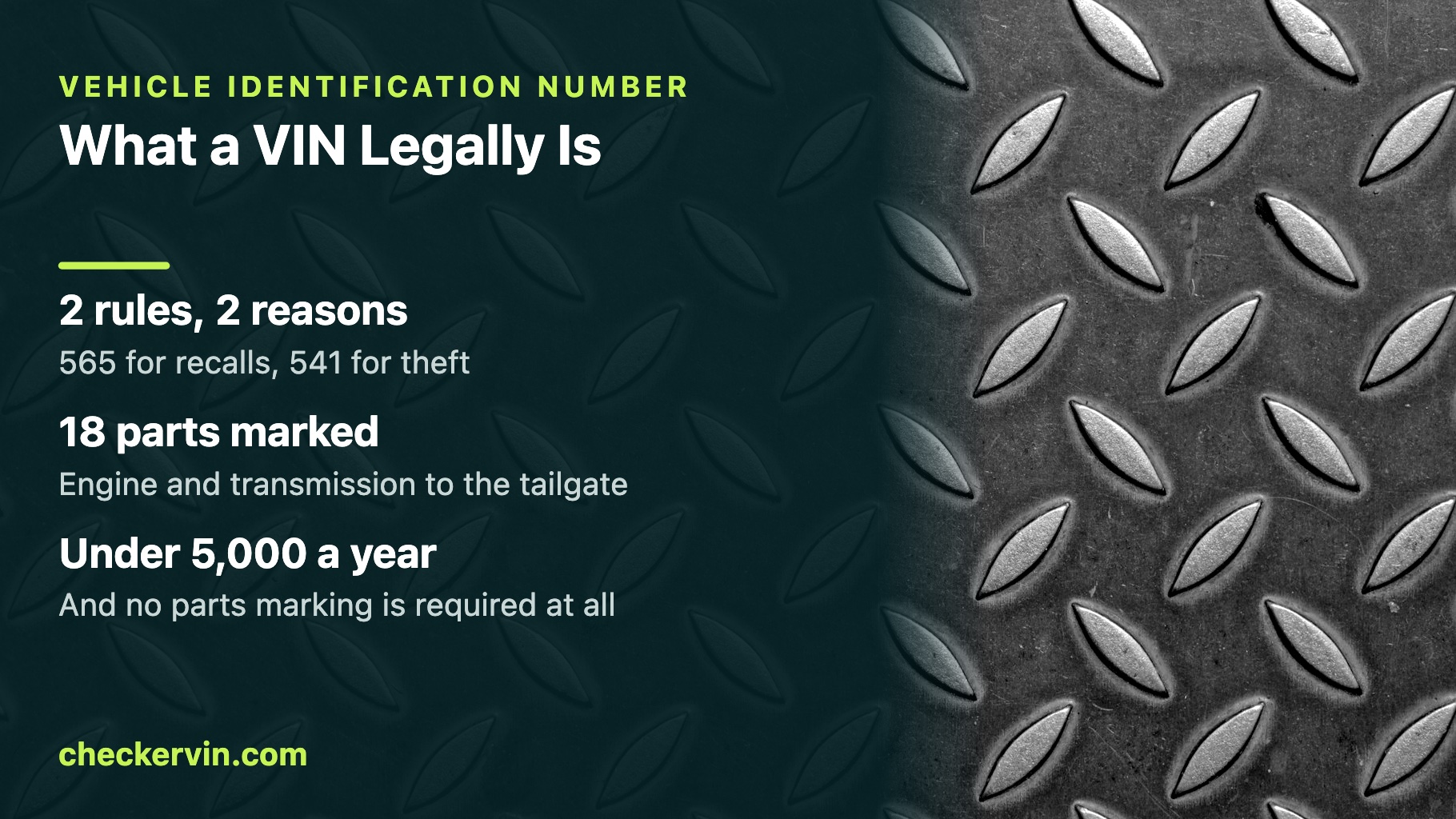 Panel explaining the two federal numbering rules over a stamped metal surface