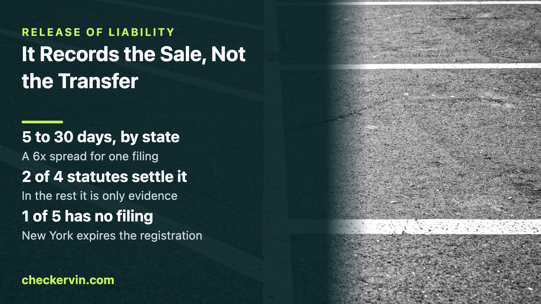 An empty asphalt parking bay marked with white lines, where a sold car used to sit.