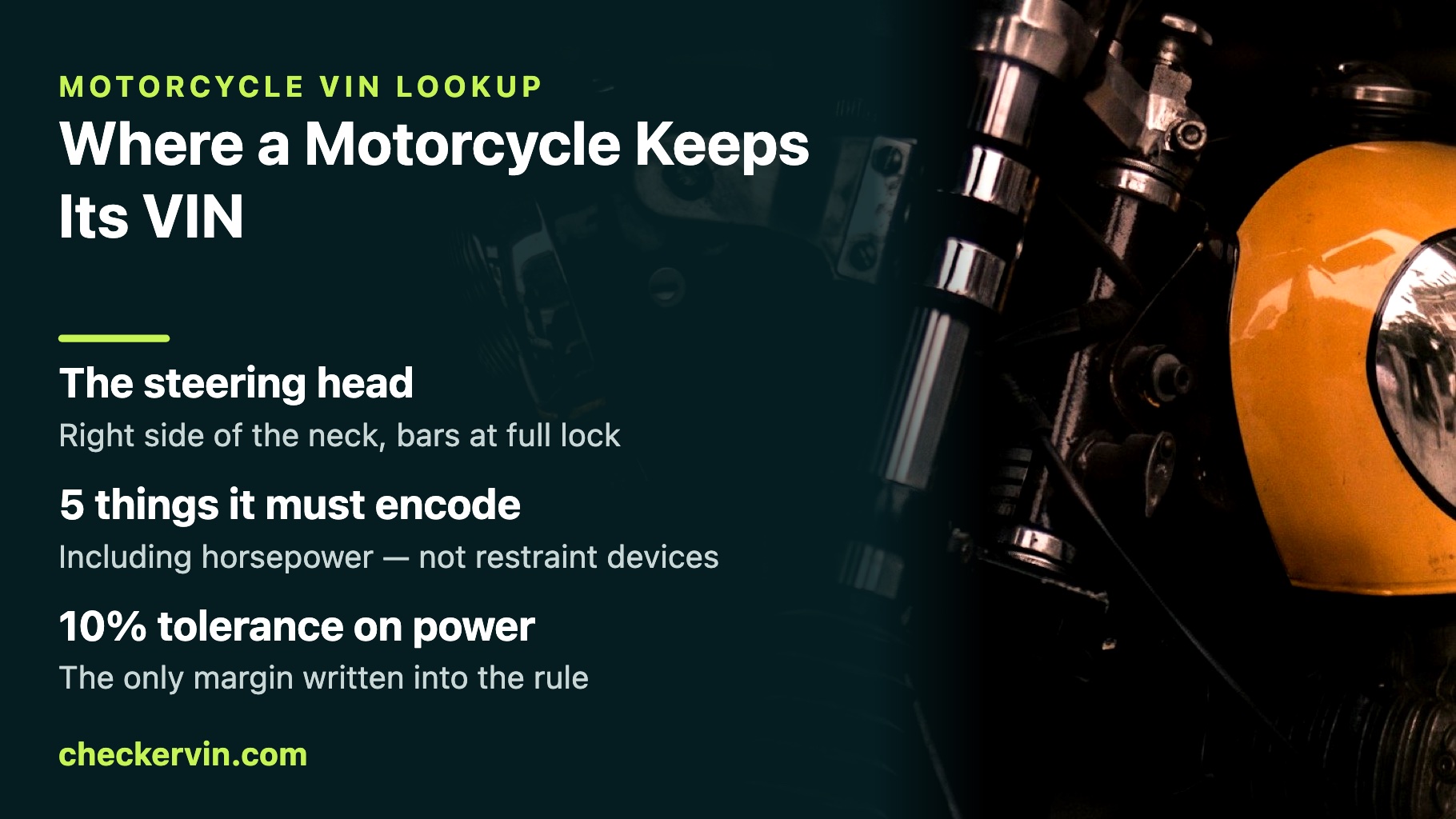 Panel on where a motorcycle keeps its VIN, over the forks and steering head of a bike