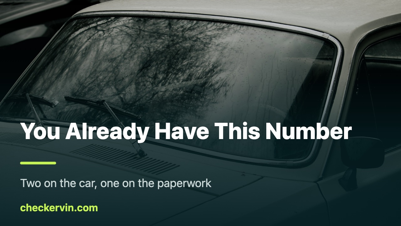 Windshield of a parked car, graded dark, headed “You already have this number”