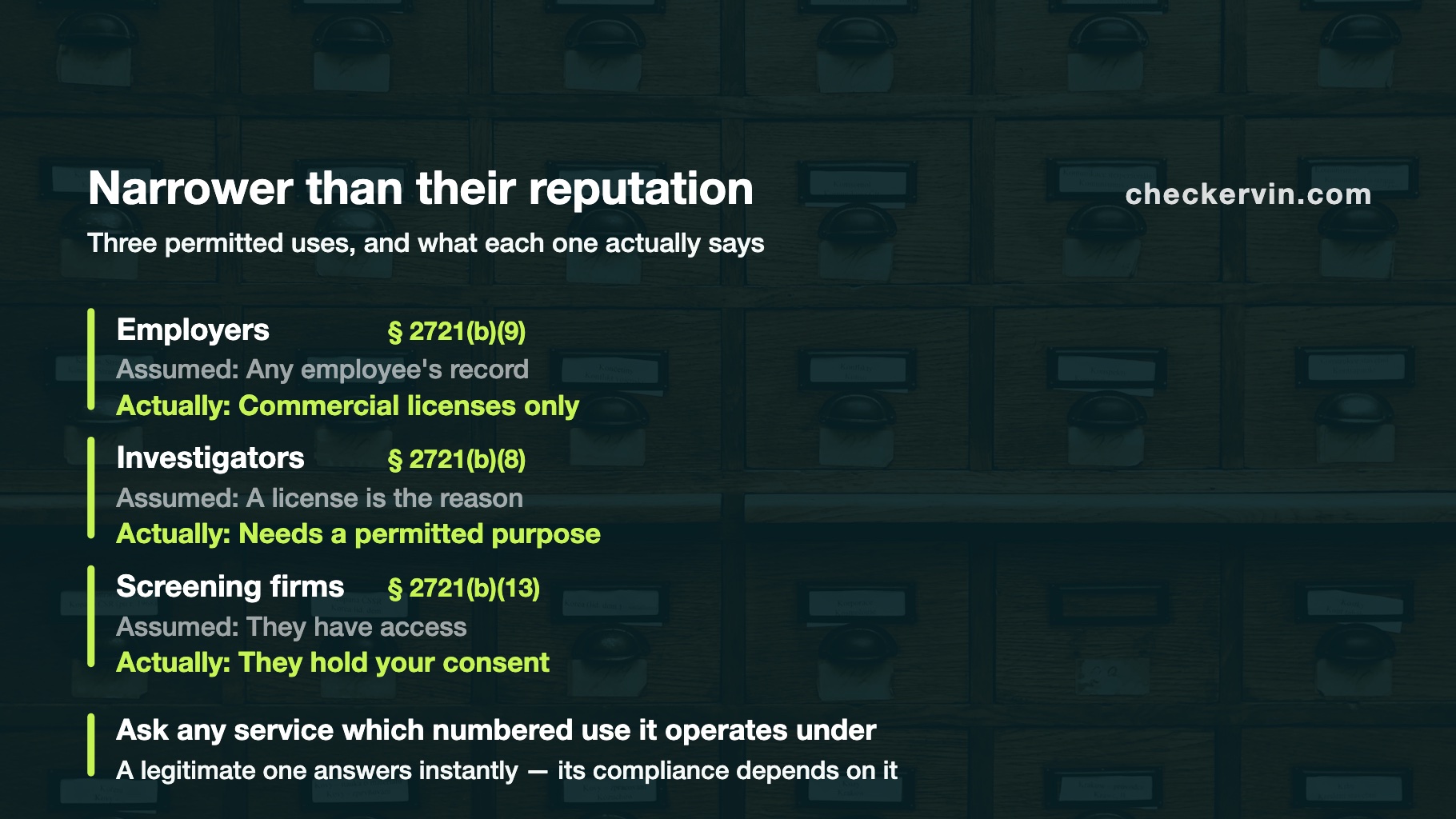 Three statutory provisions with what each one actually permits set against the common misreading of it.